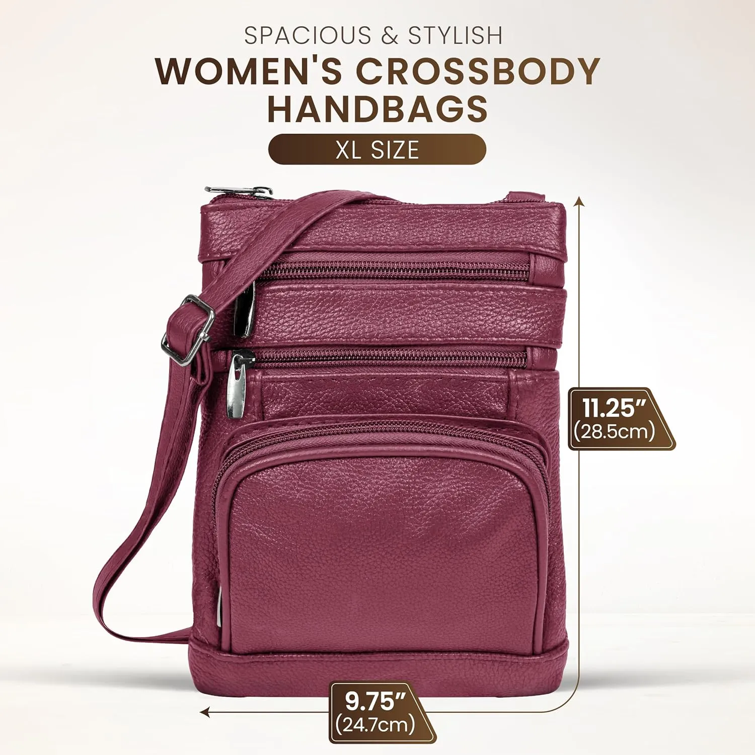 Krediz leather Crossbody Purses for Women, Multi Pocket Crossbody Purse with Adjustable Strap, Soft & Durable Leather Purse
