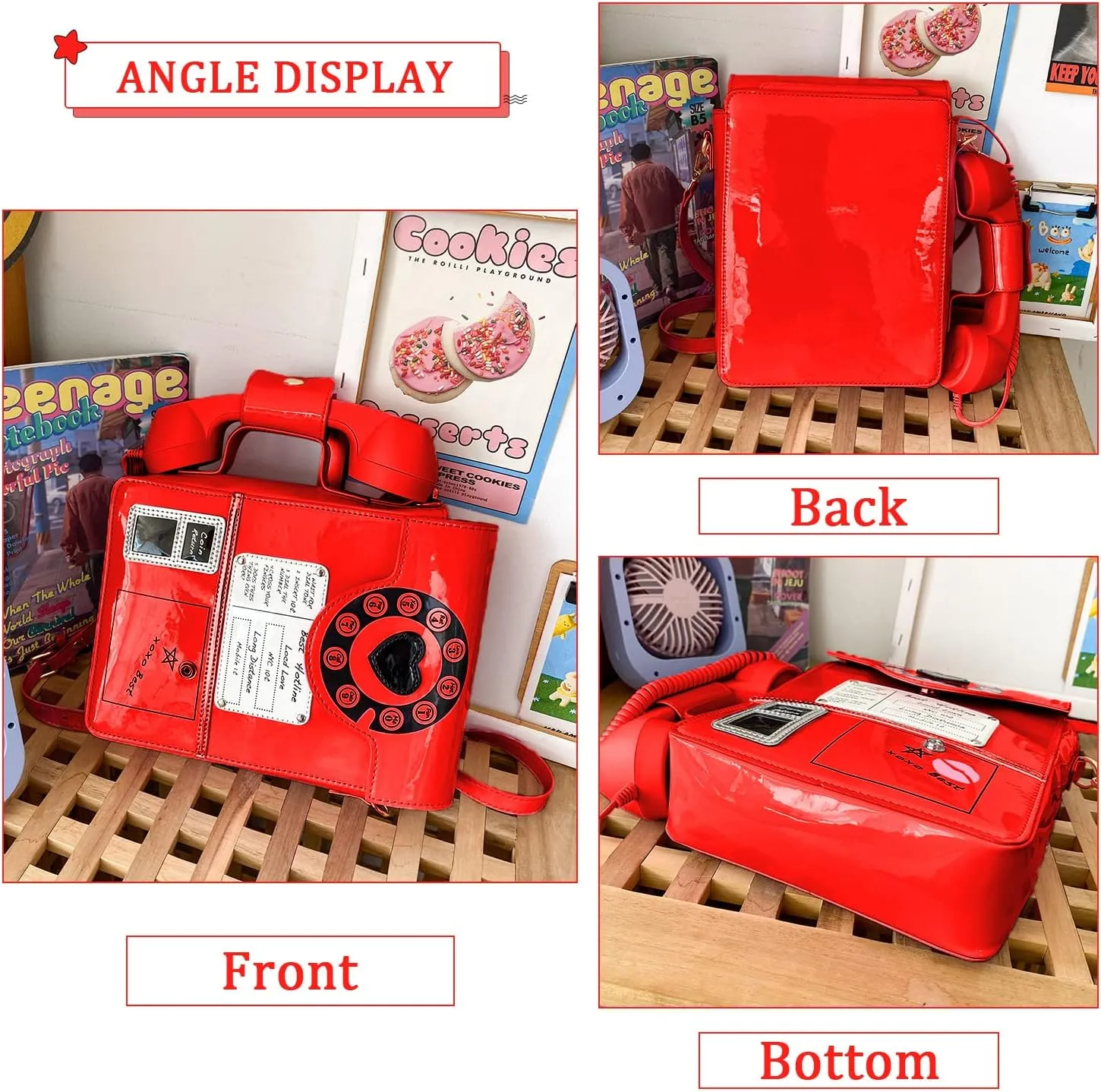 KUANG! Women Reflective Fashion Telephone Shaped Shoulder Bag Ladies Novelty Microphone Crossbody Bag Chain Purse for Girls