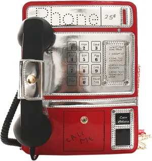 KUANG! Women Reflective Laser Fashion Telephone Shaped Shoulder Bag Ladies Funny Crossbody Bag Chain Purse