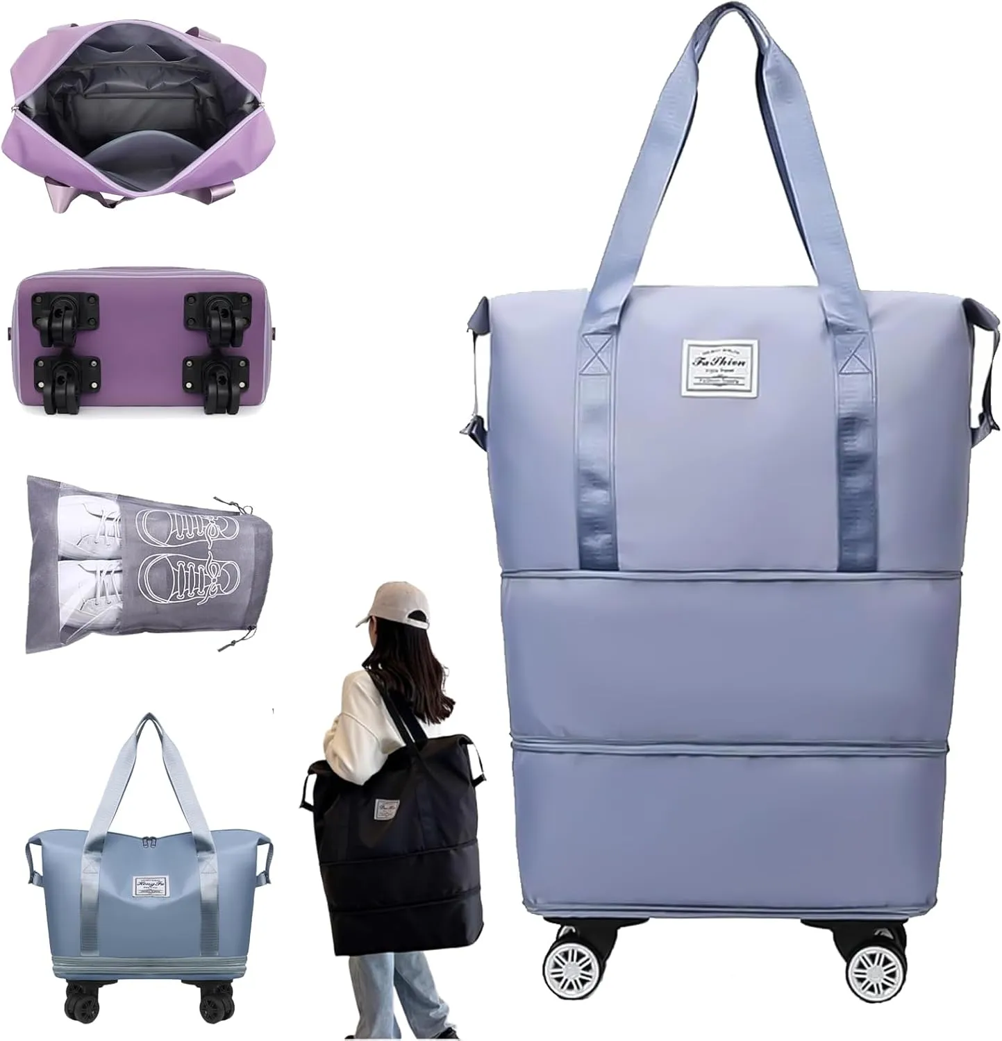 Kulken Travel Bag with Wheels, 2025 New Large Capacity Travel Bag - Universal Wheel Removable, Lightweight Expandable (1*Light Blue)