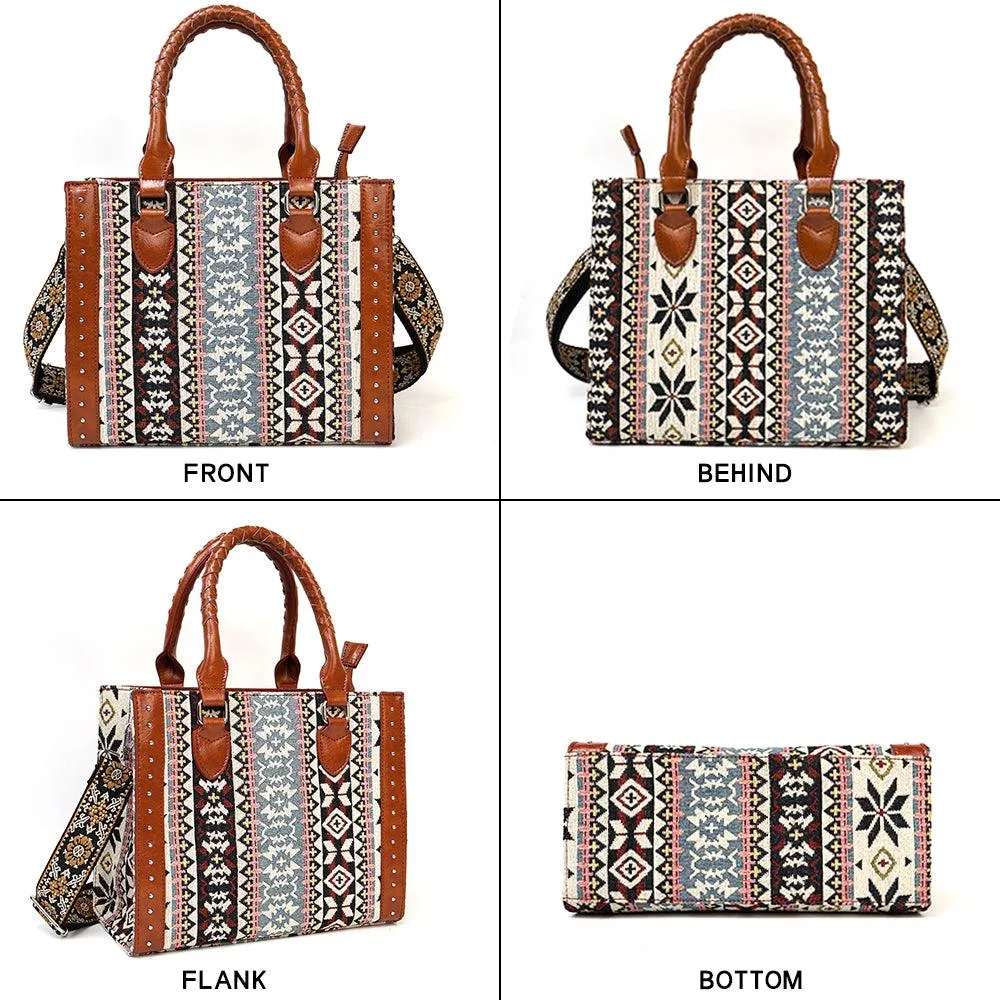 Ladies Vintage Bohemian Print Tote Handbag TZBG0417