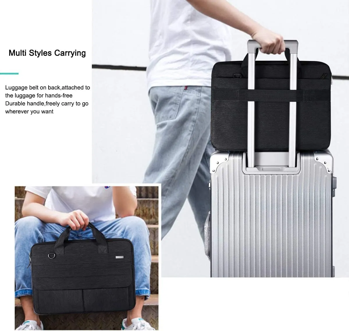 LANDICI Laptop Bag Carrying Case 13-14 inch with Shoulder Strap, Slim Waterproof Computer Sleeve Compatible with MacBook Air 13/13.3 M1 M2, MacBook Pro 13/14, Chromebook 14, Black