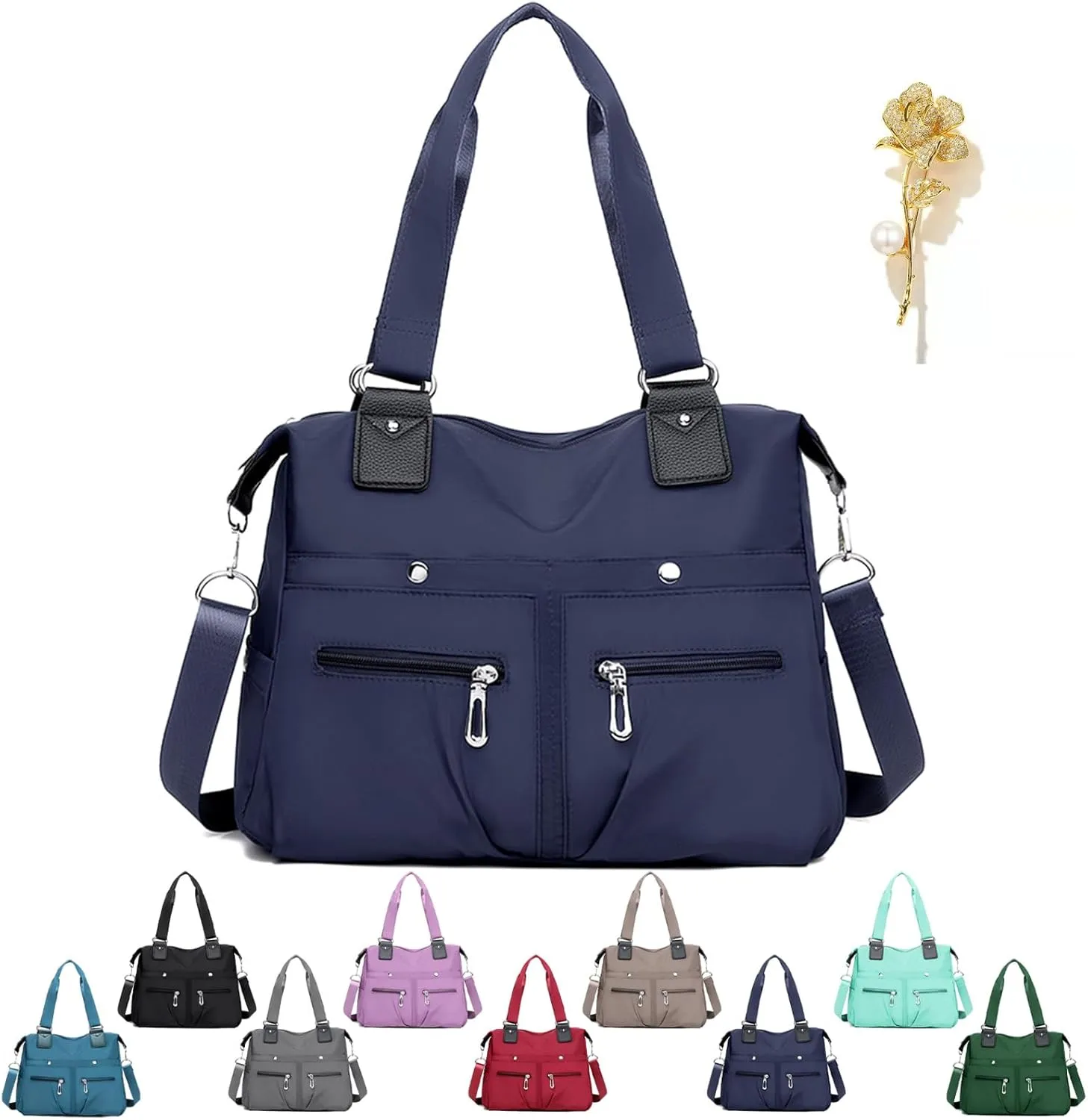 Langrents Crossbody Bag, Langrents Nylon Tote Bag, Large Capacity Waterproof Multi Pocket Shoulder Bag with Zipper