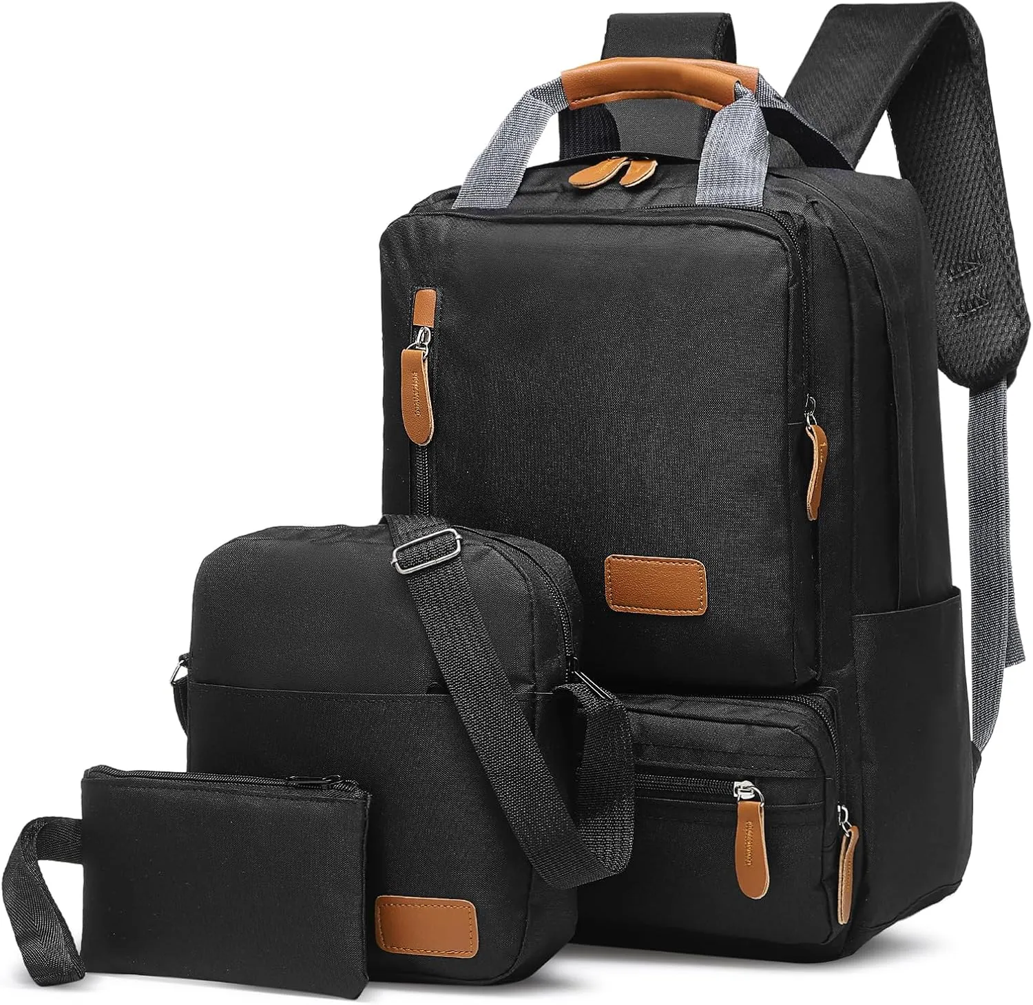 Laptop Backpack, Crossbody Bag, Handbag, Backpack Set - 3-in-1 Combo, Oxford Cloth Water Resistant for Men Women for Travel Work Study Daily Use, Black