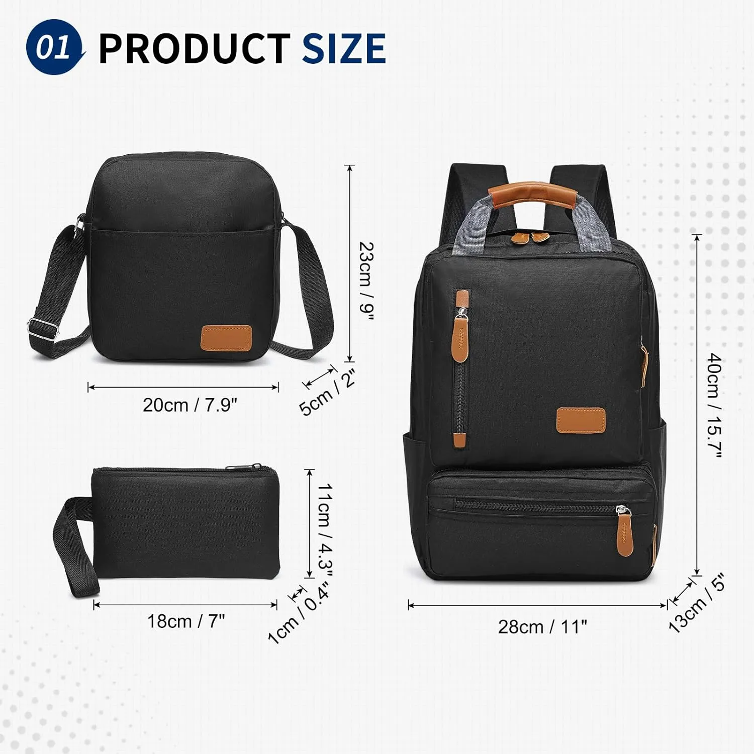 Laptop Backpack, Crossbody Bag, Handbag, Backpack Set - 3-in-1 Combo, Oxford Cloth Water Resistant for Men Women for Travel Work Study Daily Use, Black
