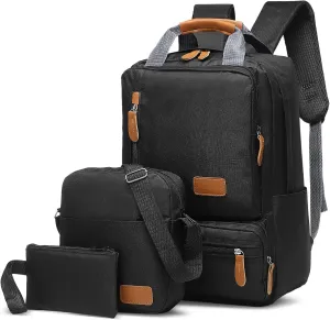 Laptop Backpack, Crossbody Bag, Handbag, Backpack Set - 3-in-1 Combo, Oxford Cloth Water Resistant for Men Women for Travel Work Study Daily Use, Black
