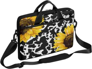 Laptop Shoulder Bag for Men Women Cow Print Sunflower Slim Briefcase Messenger Bag Waterproof 15.6 Inch Laptop Bag Carrying Case Fit 14-15.6 Inch Notebook Computer Tablet