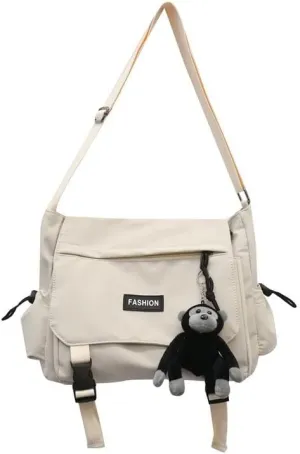 Large Capacity Unisex Shoulder Bag - Japan Korean Style Leisure Waterproof Nylon Messenger Black Oxford Book Bag