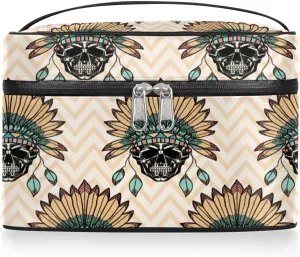 Large Makeup Bag African Egyptian Geometry Cosmetic Bag, Travel Toiletry Bag for Women Cute Skincare Pouches with Handle Divider,Portable Aesthetic Makeup Box Organizer Bag for Girls