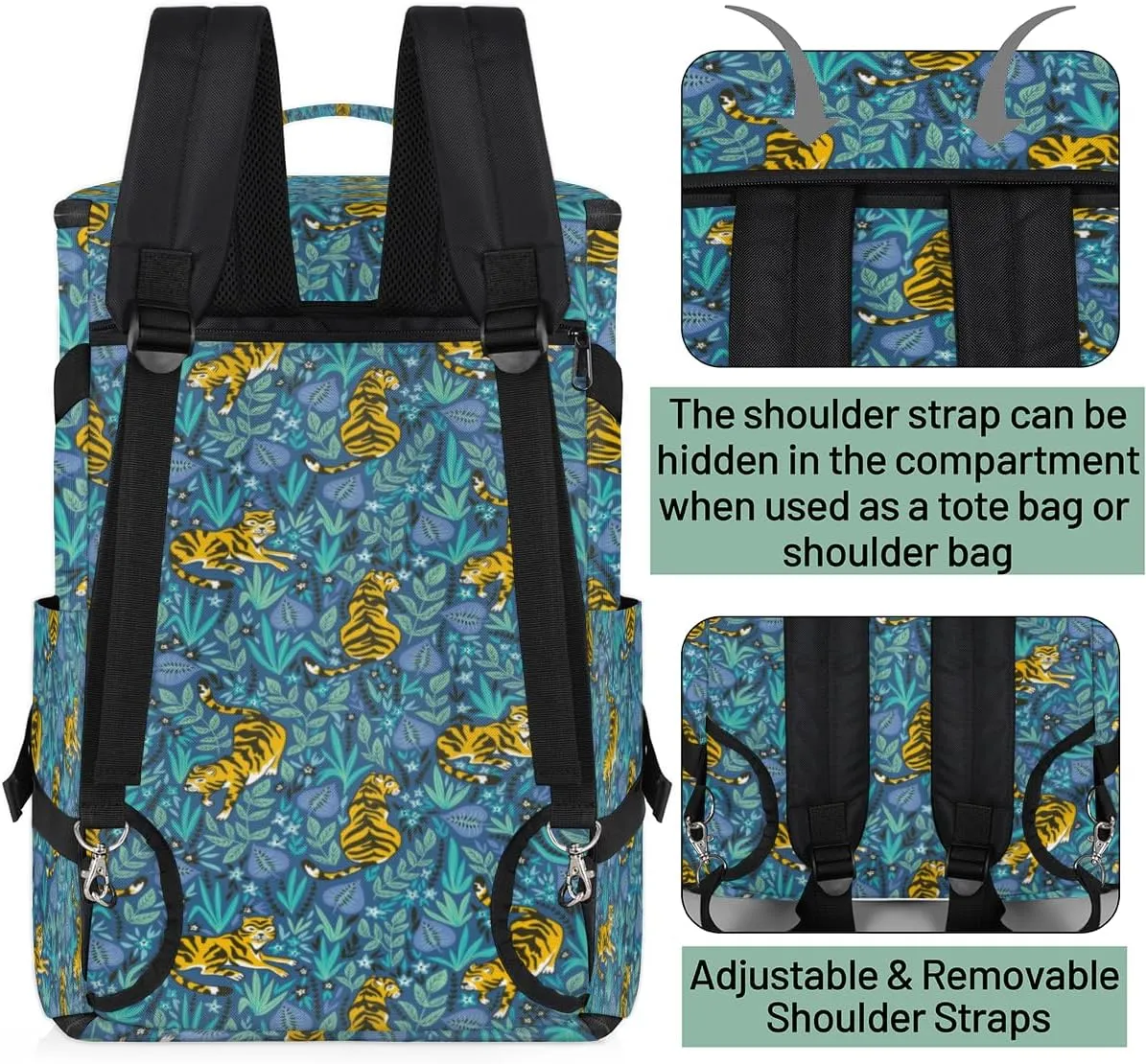 Large Sports Gym Bag With Shoe & Laptop Compartment 47L Waterproof Travel Duffel Bags for Men Women Bohemian Tiger Luggage Backpack Duffle Bag