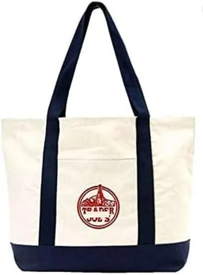 Large Tote Shopping Bag Cotton Canvas Embroidered Bag, Appr 20L x 14H x 6W, (Pack of 1)