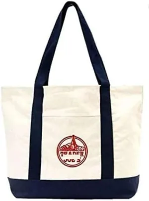 Large Tote Shopping Bag Cotton Canvas Embroidered Bag, Appr 20L x 14H x 6W, (Pack of 1)