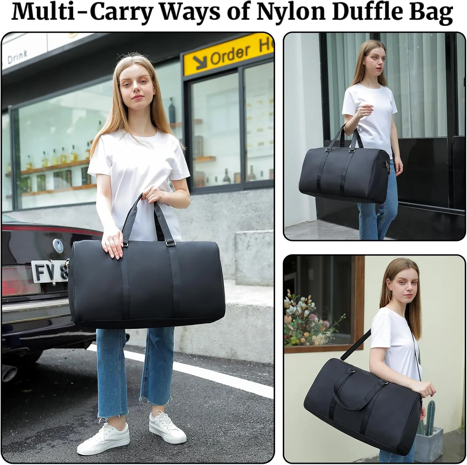 Large Travel Duffel Bag Daytrip Bag Weekender Bag Women & Men (Black)