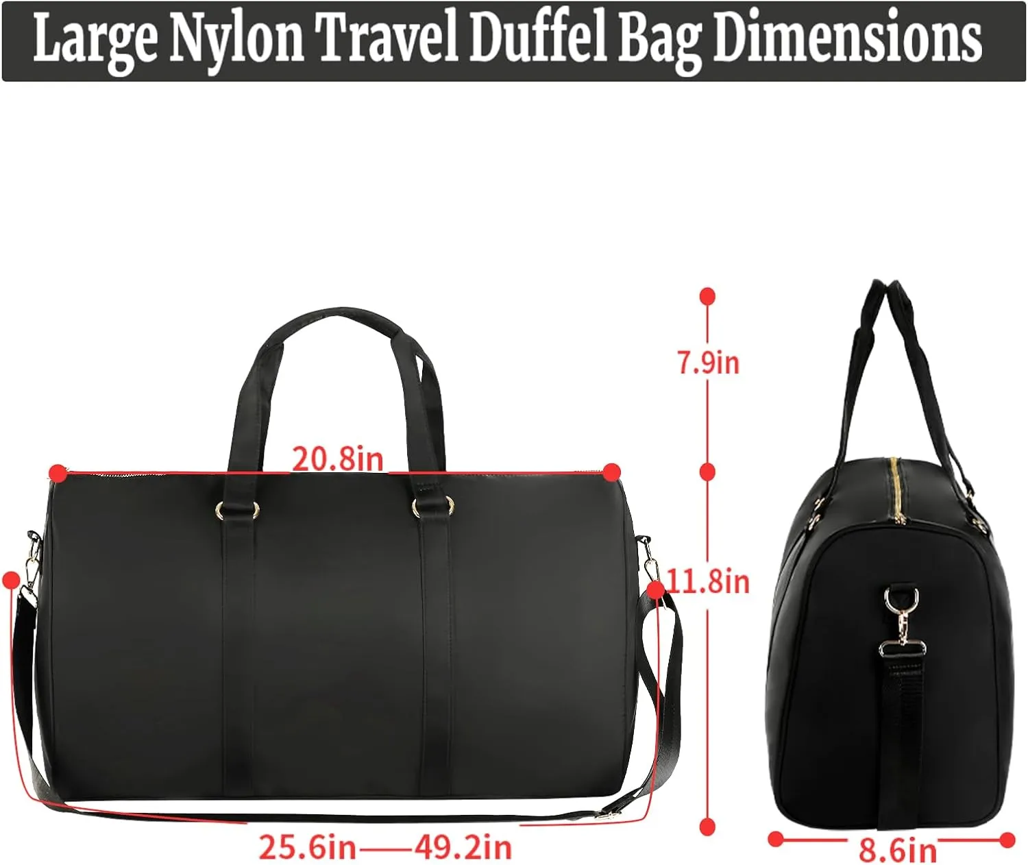 Large Travel Duffel Bag Daytrip Bag Weekender Bag Women & Men (Black)
