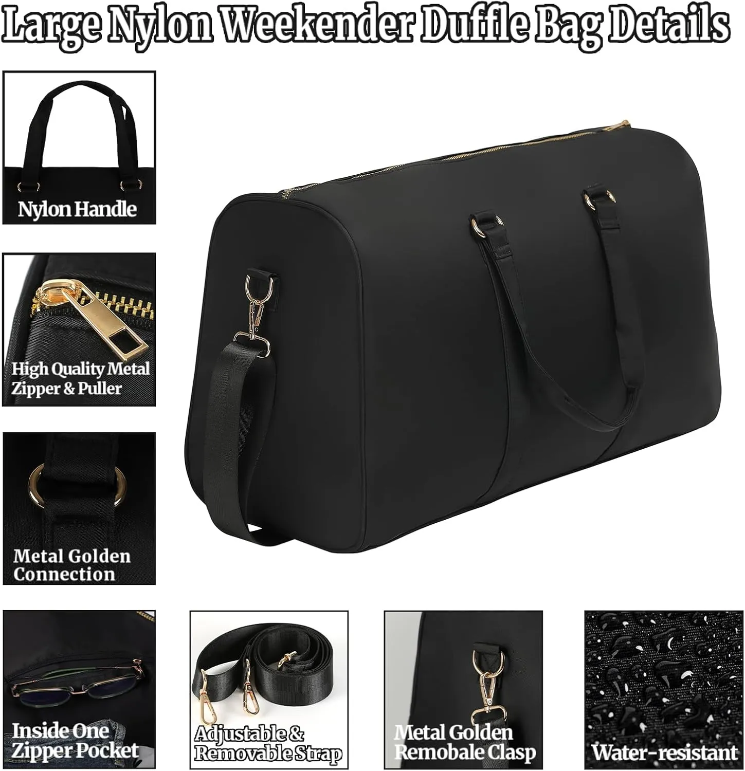 Large Travel Duffel Bag Daytrip Bag Weekender Bag Women & Men (Black)