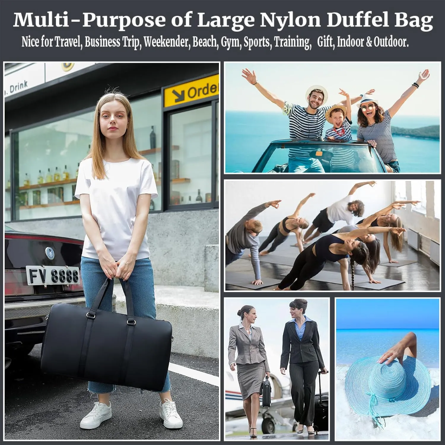 Large Travel Duffel Bag Daytrip Bag Weekender Bag Women & Men (Black)