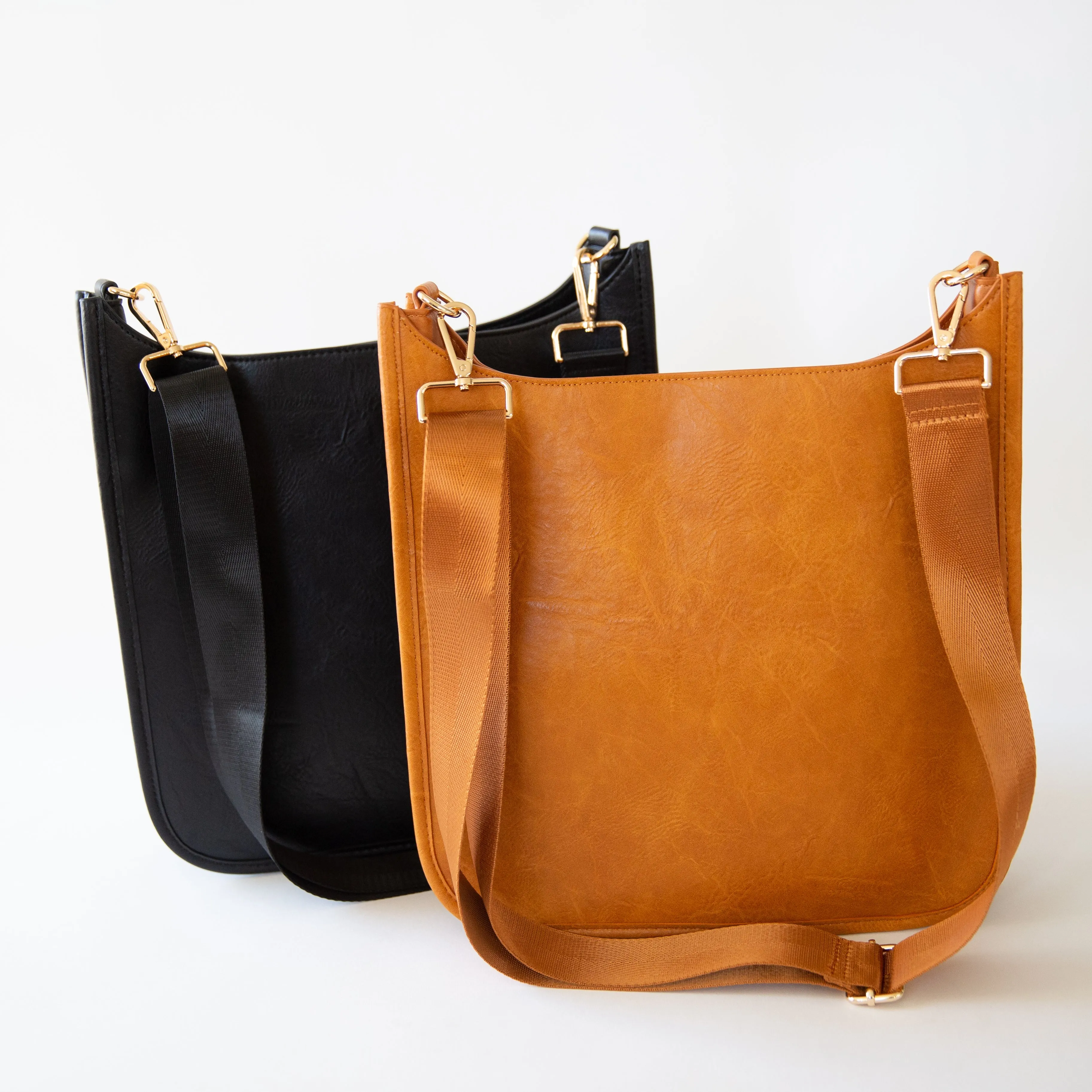 Large Vegan Leather Messenger Bag-Black