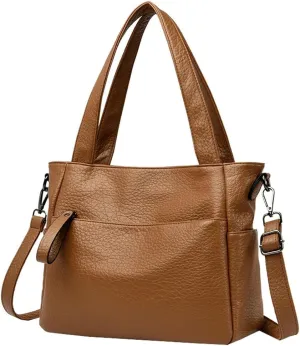 Large Vegan Leather Tote Bag for Women Soft Working Shoulder Crossbody Purse Casual Handbag Multi Pocket Satchel