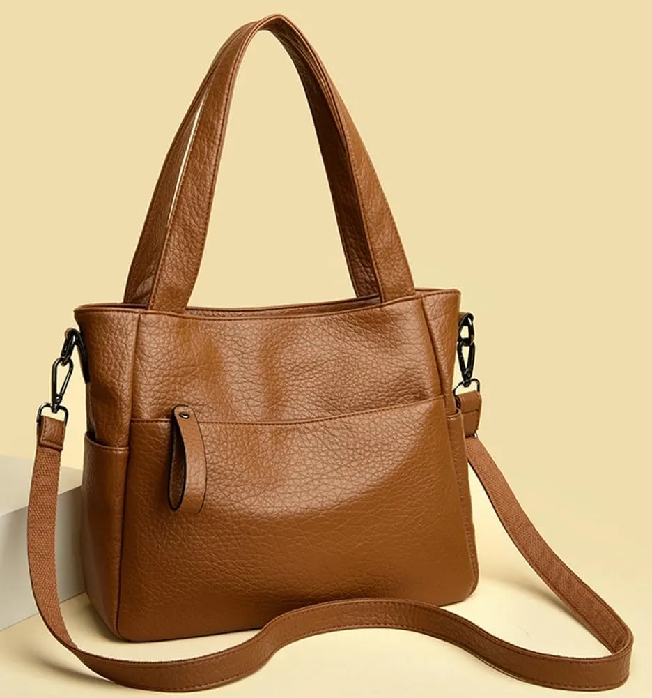 Large Vegan Leather Tote Bag for Women Soft Working Shoulder Crossbody Purse Casual Handbag Multi Pocket Satchel