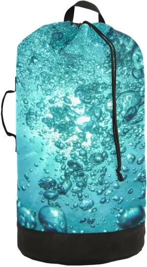 Laundry Backpack with Shoulder Straps Drawstring Laundry Bags Extra Large Heavy Duty for College Dorm Travel Laundromat Apartment Camping Bubbles Water