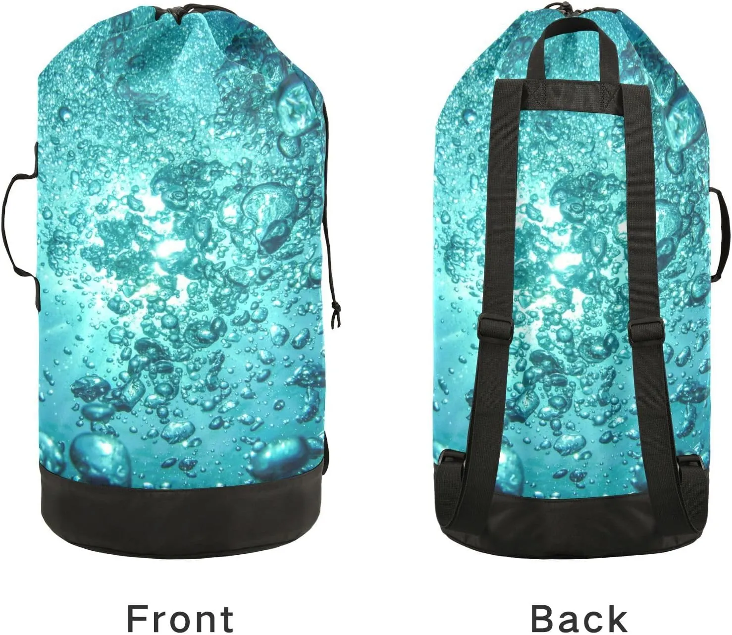 Laundry Backpack with Shoulder Straps Drawstring Laundry Bags Extra Large Heavy Duty for College Dorm Travel Laundromat Apartment Camping Bubbles Water