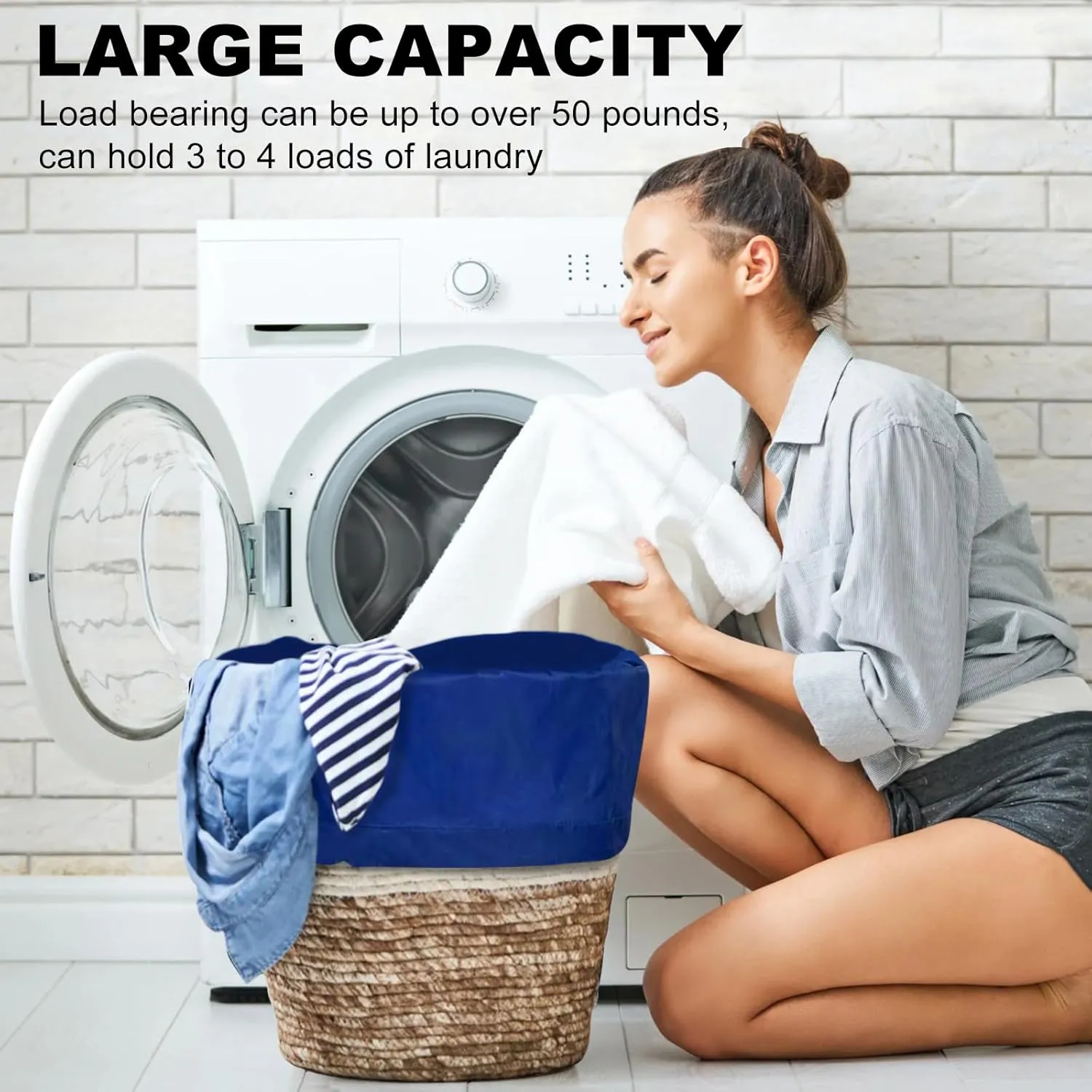 Laundry Bag Backpack, 27" x 34"Sturdy Laundry Bag with Shoulder Straps Drawstring Closure Heavy Duty Foldable Backpack for College, Travel, Laundromat, Apartment (Black Blue)