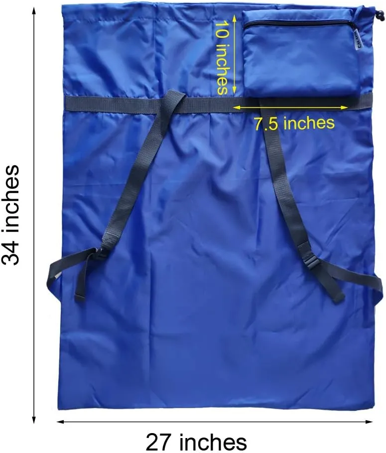 Laundry Bag Backpack, 27" x 34"Sturdy Laundry Bag with Shoulder Straps Drawstring Closure Heavy Duty Foldable Backpack for College, Travel, Laundromat, Apartment (Black Blue)