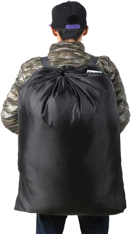 Laundry Bag Backpack, 27" x 34"Sturdy Laundry Bag with Shoulder Straps Drawstring Closure Heavy Duty Foldable Backpack for College, Travel, Laundromat, Apartment (Black Blue)