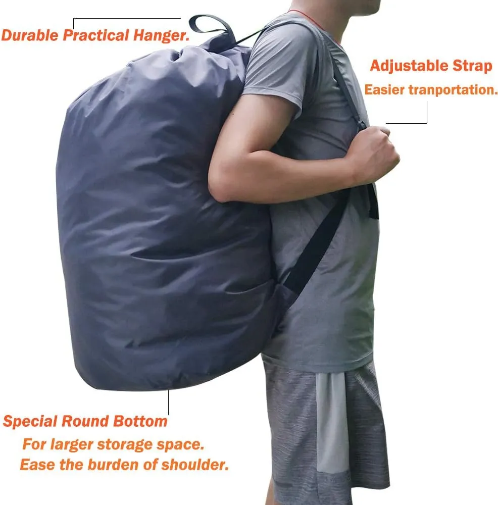 Laundry Bag Backpack with Strap, Nylon Dirty Clothes Shoulder Bag with Drawstring Closure, Tear Proof WashableLaundry Liners for Travel,Dorm Room,Dia 15x27 inches (Grey and Blue Aqua)