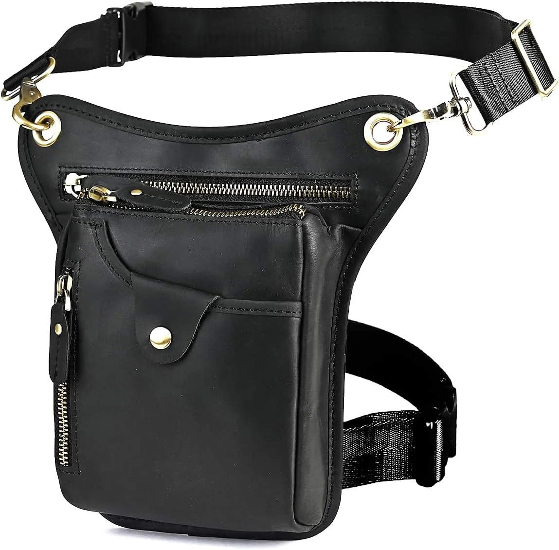 Le'aokuu Mens Genuine Leather Outdoor Sporting Hicking Waist Hip Pack Messenger Shoulder Drop Leg Thigh Bag Pouches For Women 211-5 01 Black 2