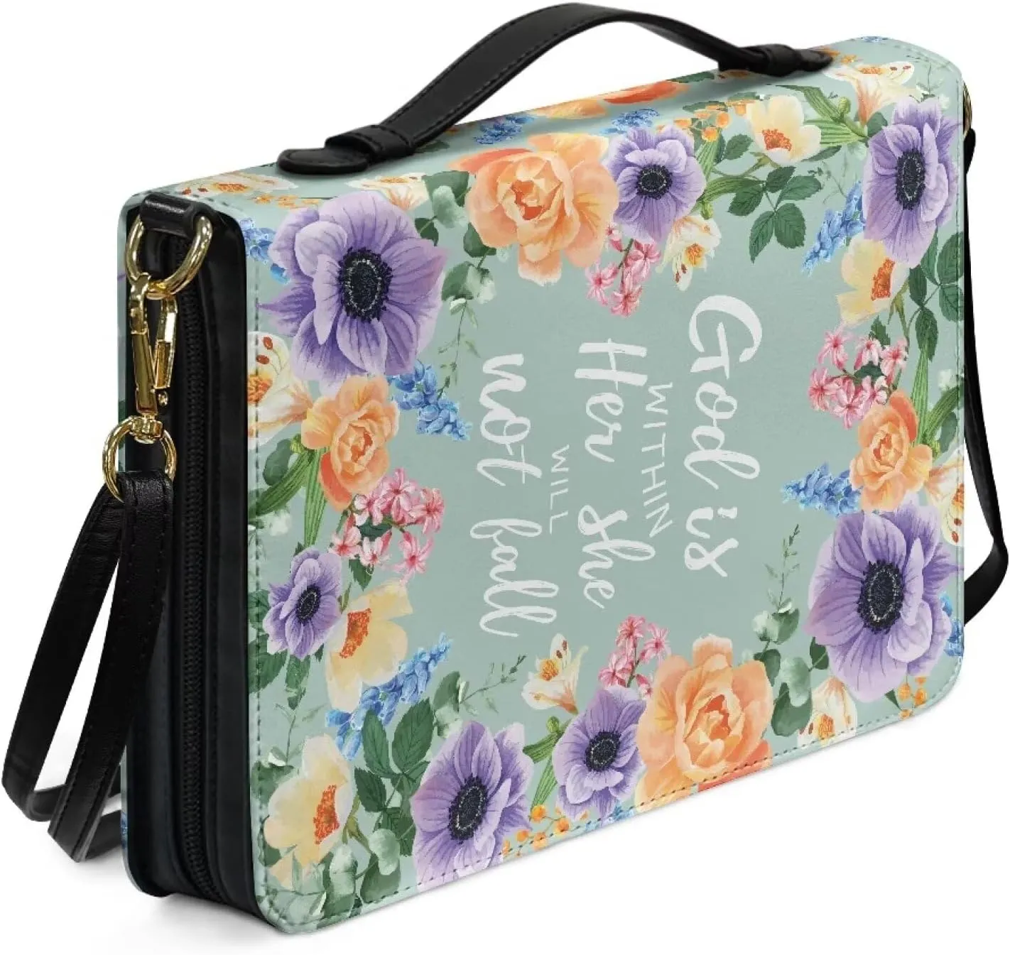 Leather Bible Bags with Shoulder Strap for Women Water Resistant Bible Book Covers