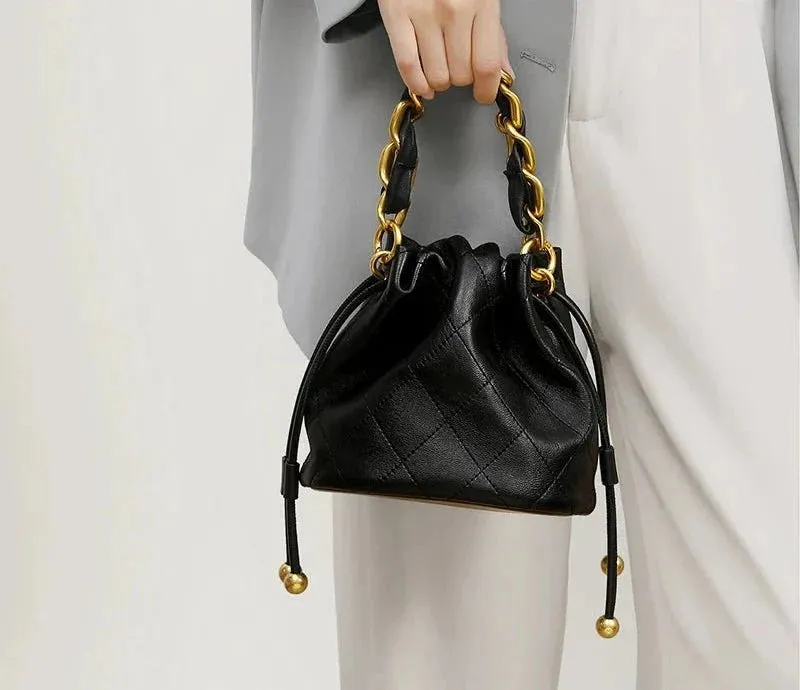 Leather Drawstring Pouch Bag