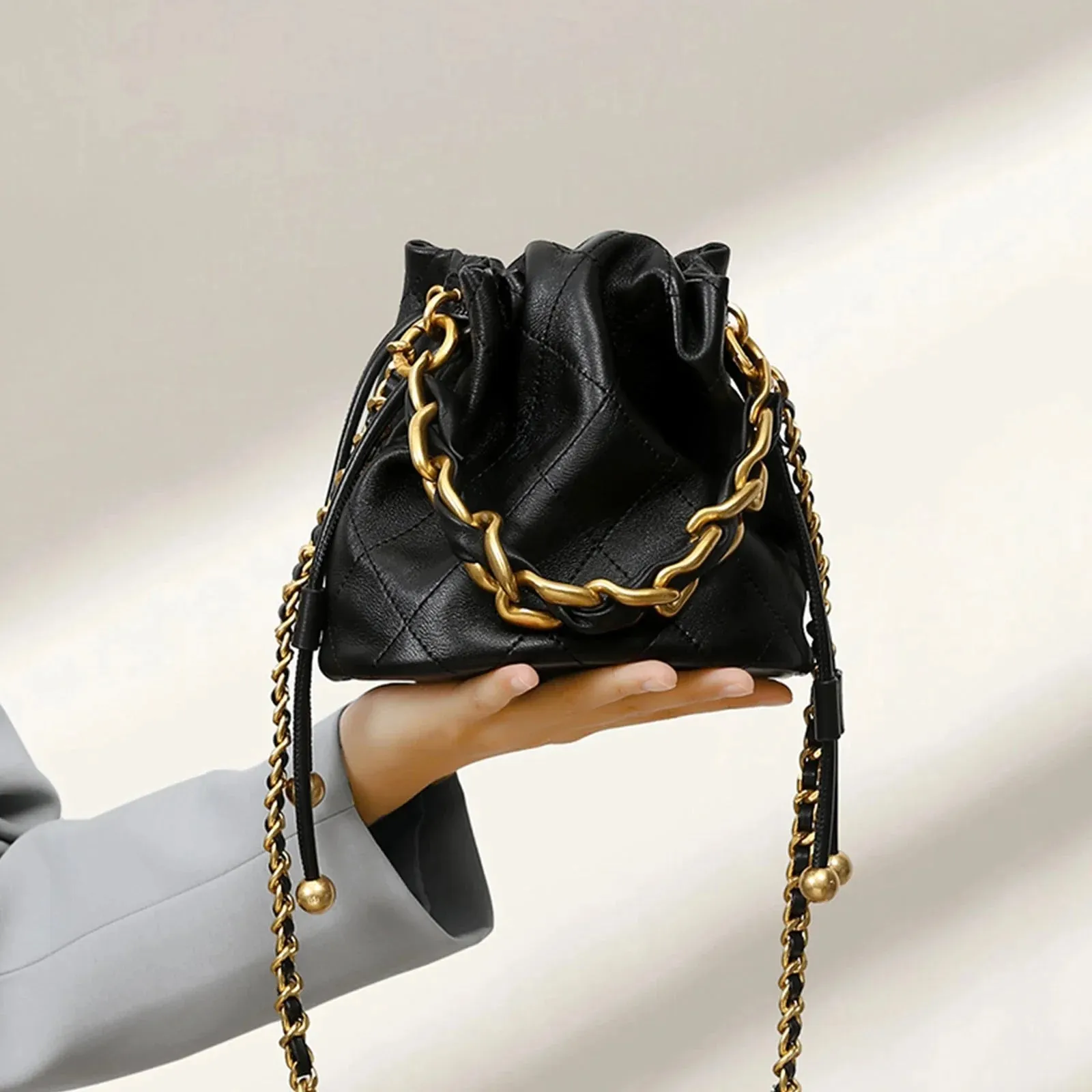 Leather Drawstring Pouch Bag