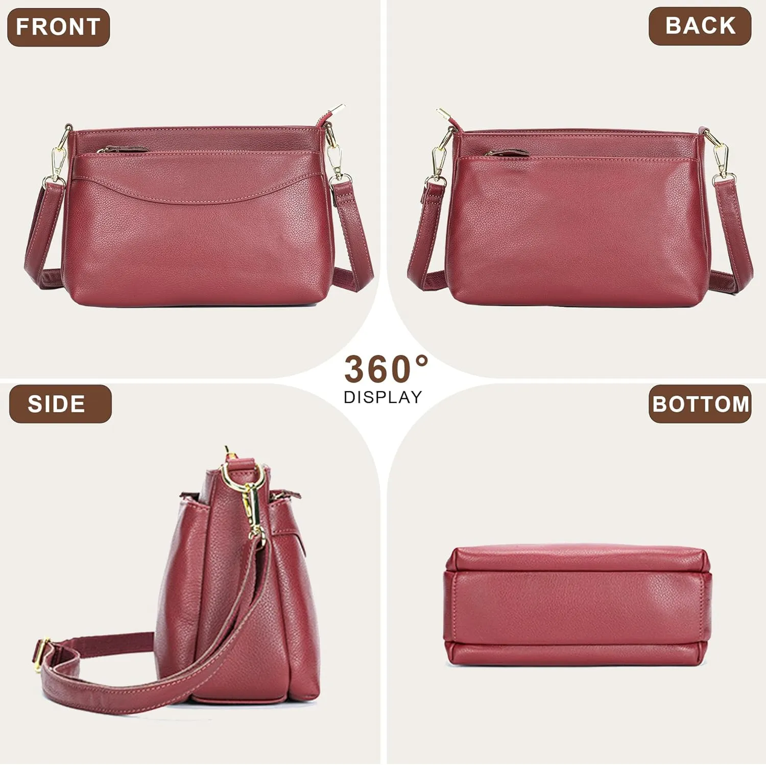 Leather Women's Crossbody Bag, Stylish Small Square Shoulder Bag with Adjustable Shoulder Strap for Everyday Use