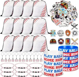 LEIFIDE 148 Pcs Baseball Party Favors Baseball Team Gifts Include Drawstring Bag, Silicone Wristbands, Keychain, Braided Rope Necklaces and Stickers Birthday Gifts for Baseball Players Lover