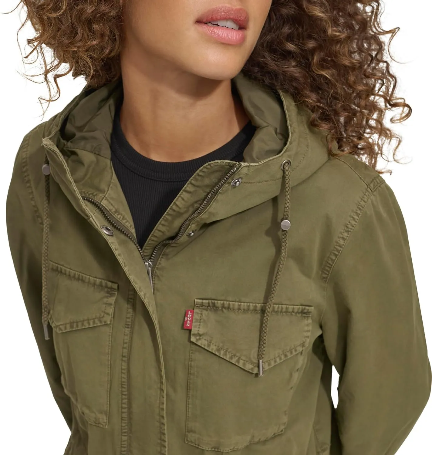 Levi's Women's Plus Four Pocket Hooded Military Jacket