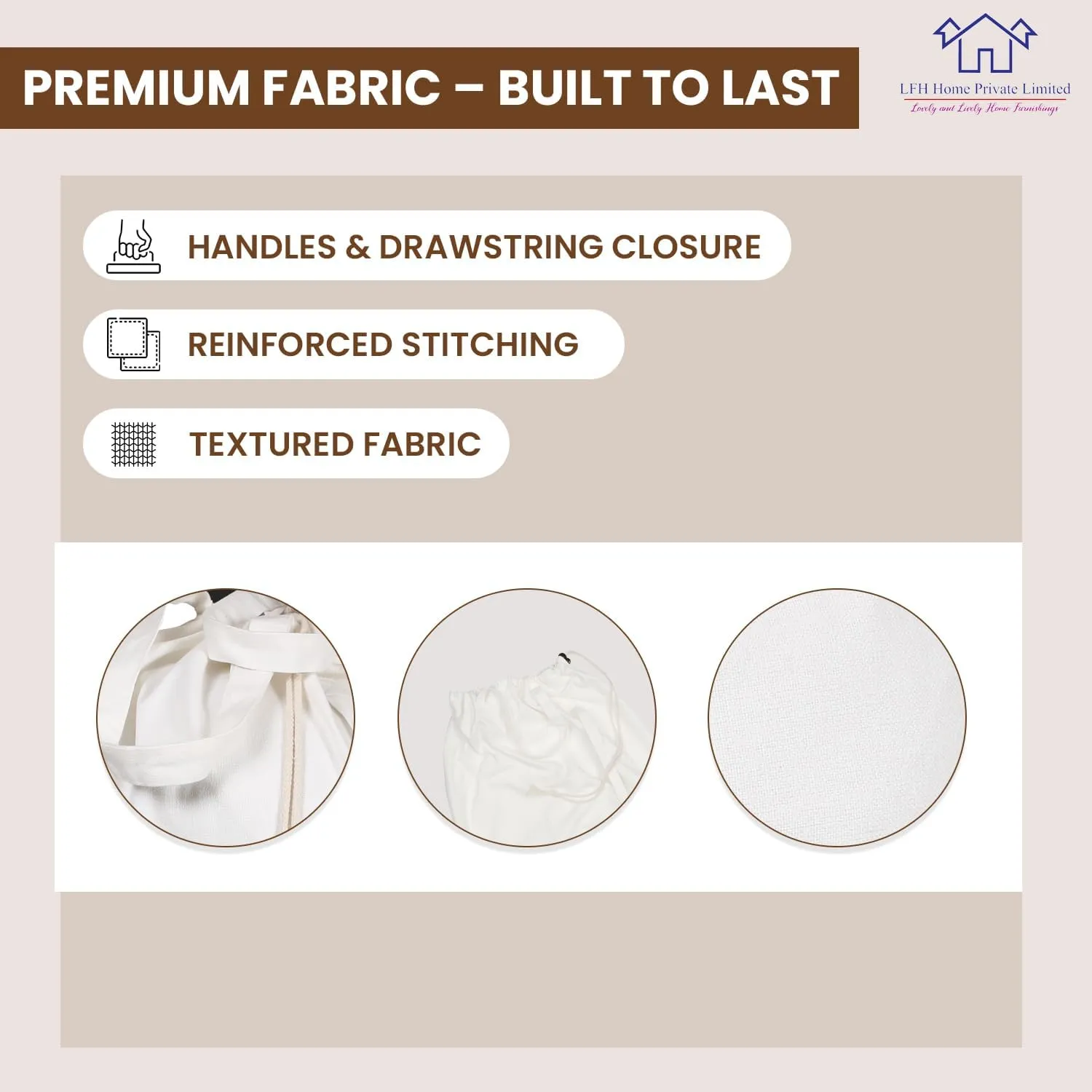 LFH Home Cotton Canvas Extra Large Laundry Bag with Handle, Stylish Drawstring Heavy Duty Laundry Bags For Travel, Home, Hotel, College Dorm and Camp Storage Bag 24x36 Inch, Machine Washable - White