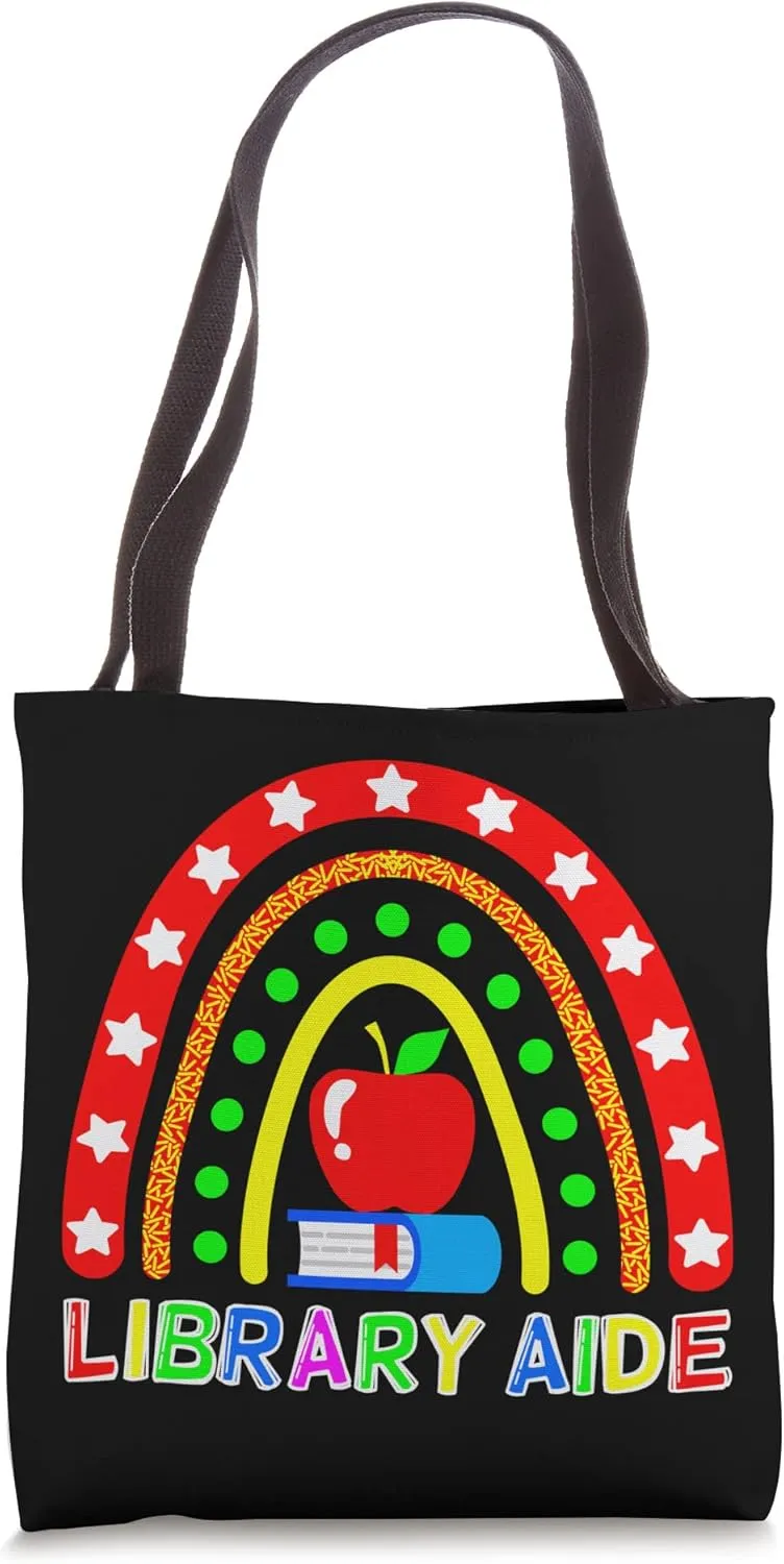 Library Aide Boho Rainbow Funny Back To School Tote Bag