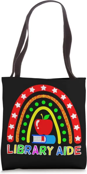 Library Aide Boho Rainbow Funny Back To School Tote Bag