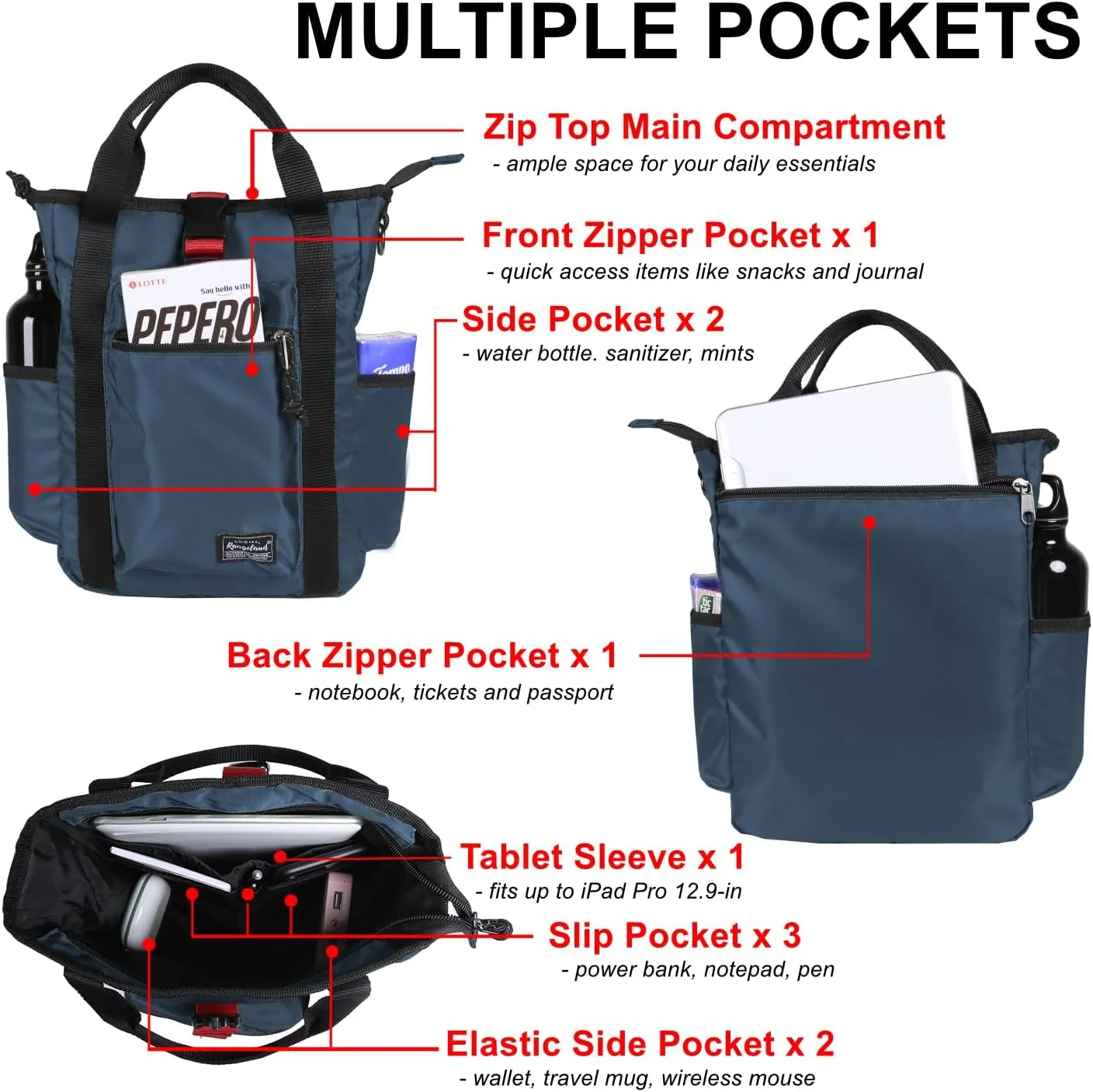 Lightweight Travel Crossbody Bag for Women Small Tote Shoulder Bag with Multiple Pockets iPad Tablet Sleeve