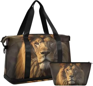 Lion Versatile Sports Travel Bag - Lasting Twill Tote, Removable Wheel & Rod Bagging, Multi-pocket Design, Complimentary Makeup Bag