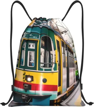 lisbon tram print Sports Drawstring Backpack String Swim Gym Bag for Women and Men Small Gym Bag