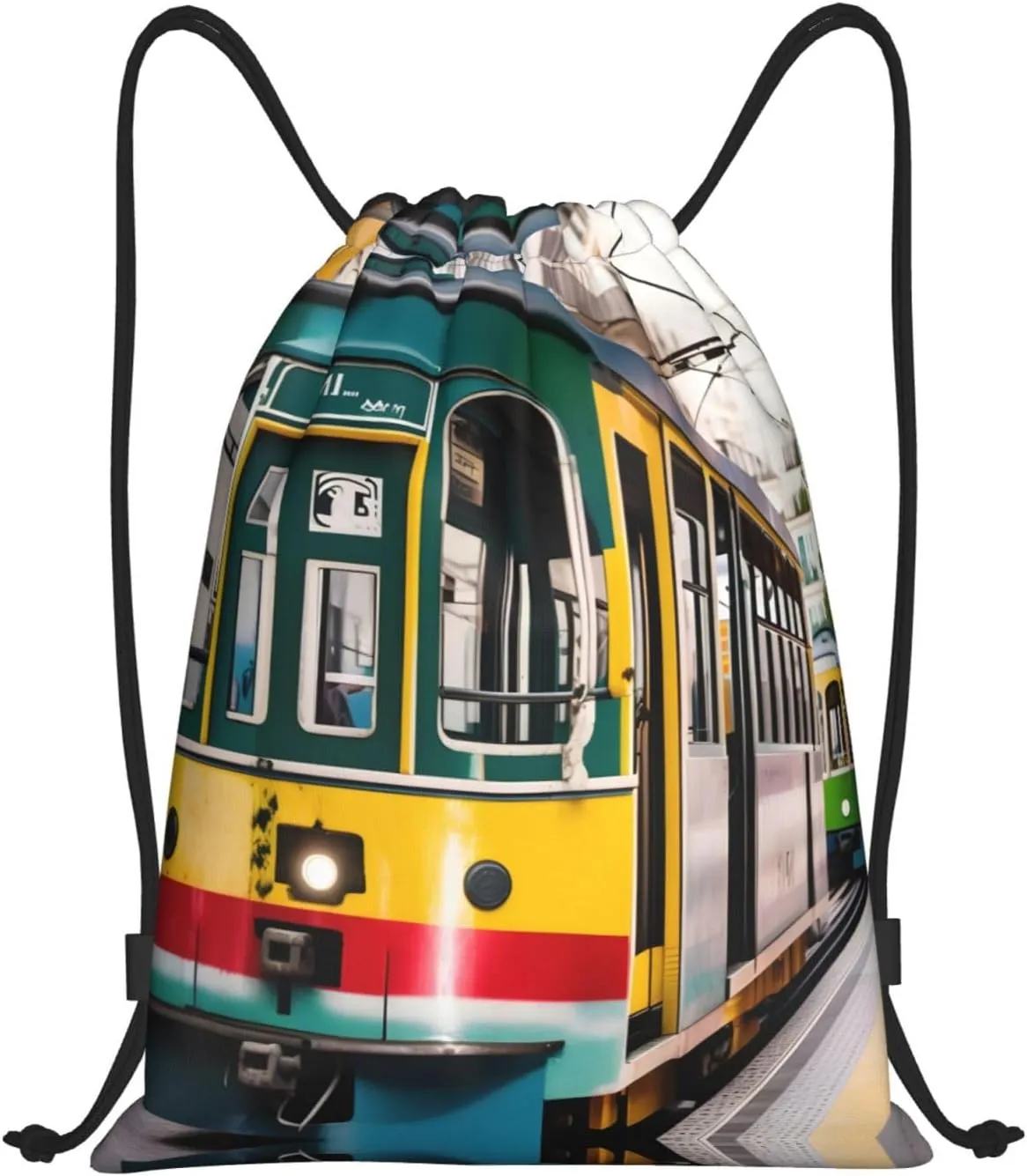 lisbon tram print Sports Drawstring Backpack String Swim Gym Bag for Women and Men Small Gym Bag