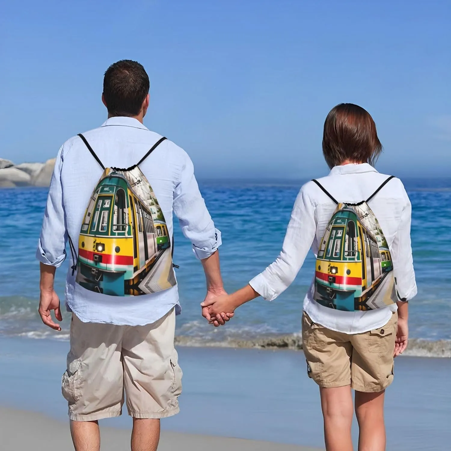 lisbon tram print Sports Drawstring Backpack String Swim Gym Bag for Women and Men Small Gym Bag