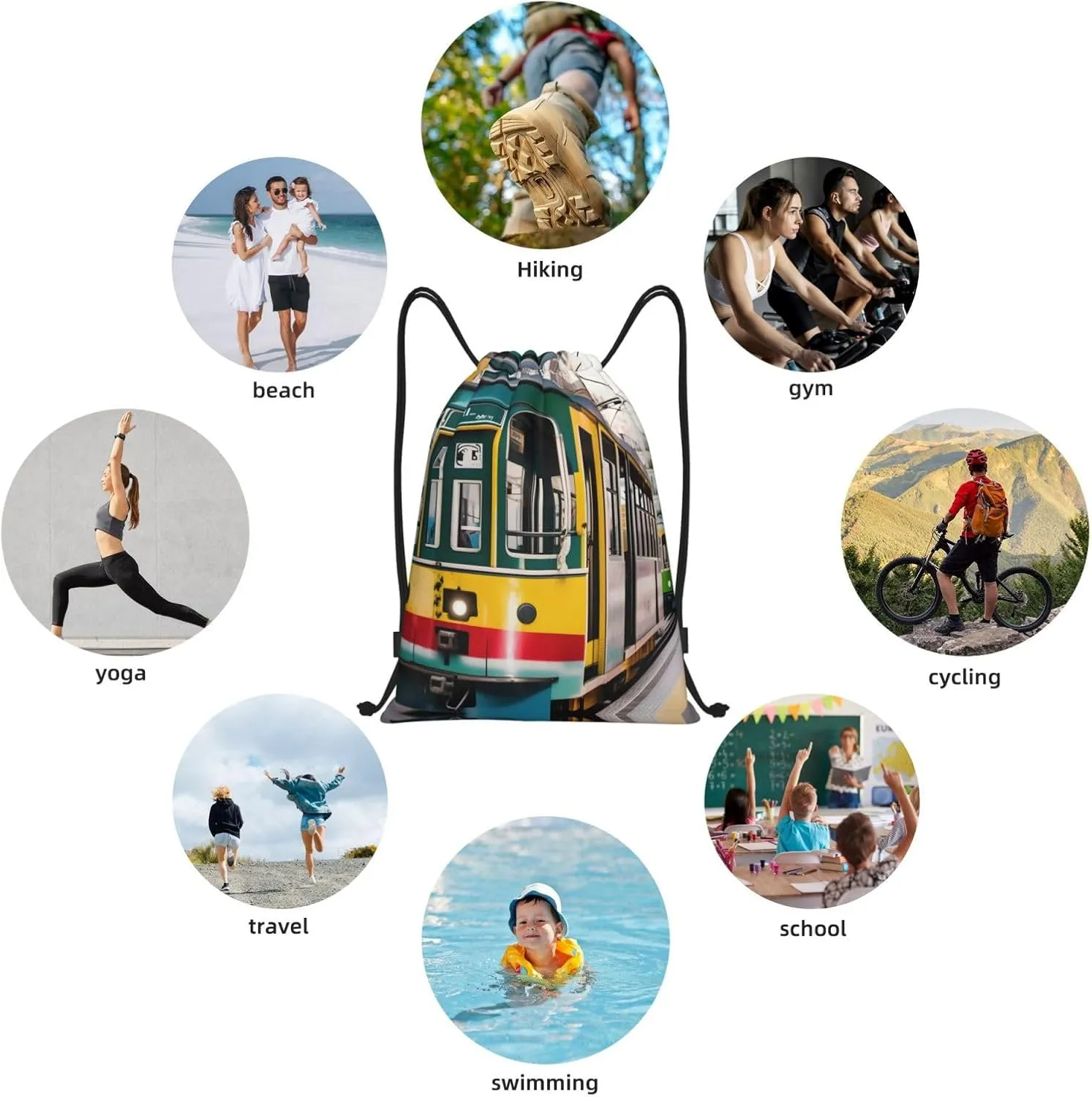 lisbon tram print Sports Drawstring Backpack String Swim Gym Bag for Women and Men Small Gym Bag