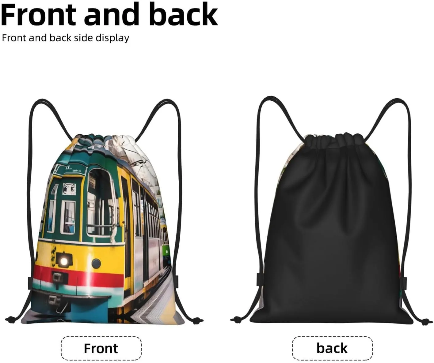 lisbon tram print Sports Drawstring Backpack String Swim Gym Bag for Women and Men Small Gym Bag