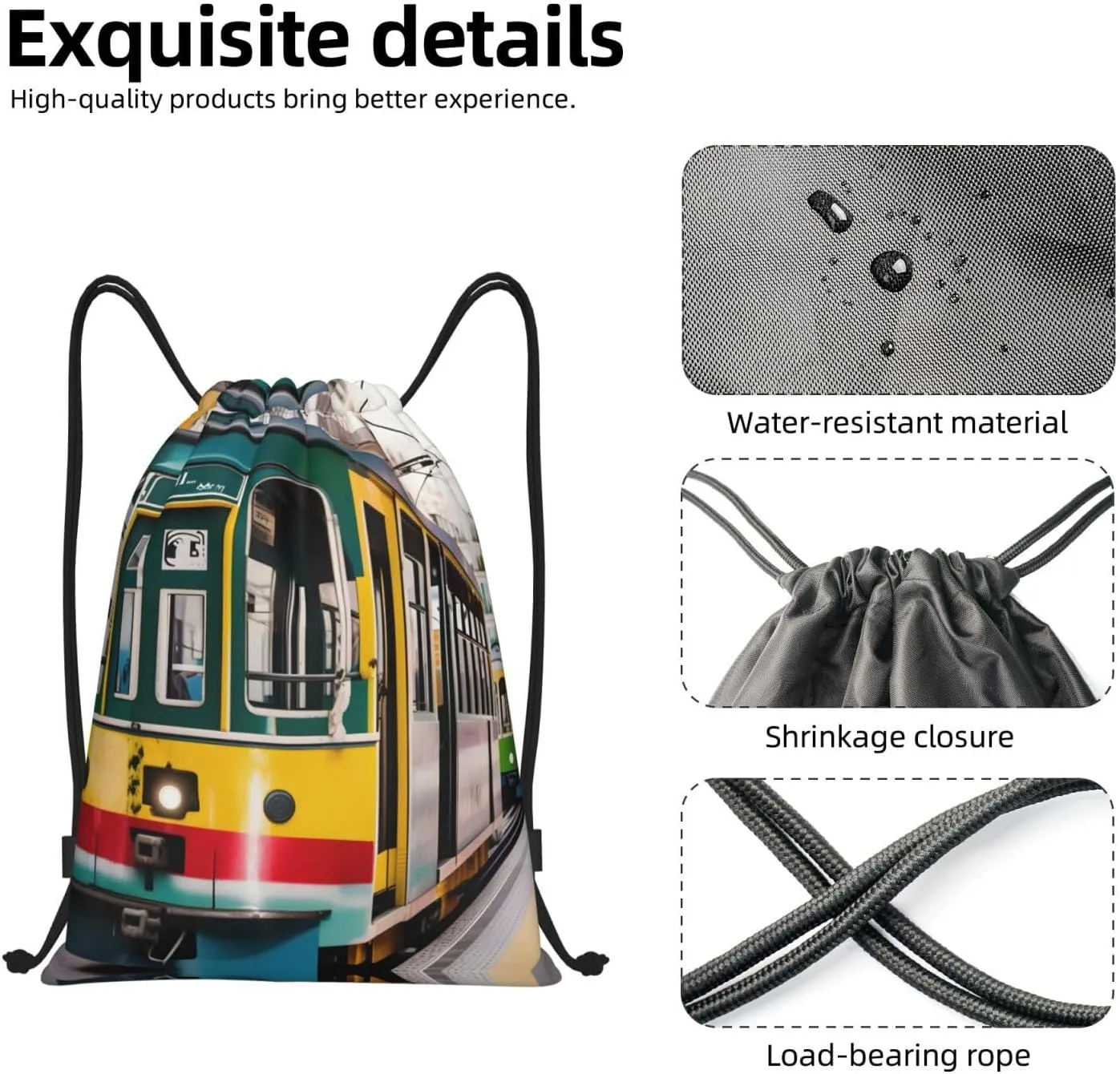 lisbon tram print Sports Drawstring Backpack String Swim Gym Bag for Women and Men Small Gym Bag