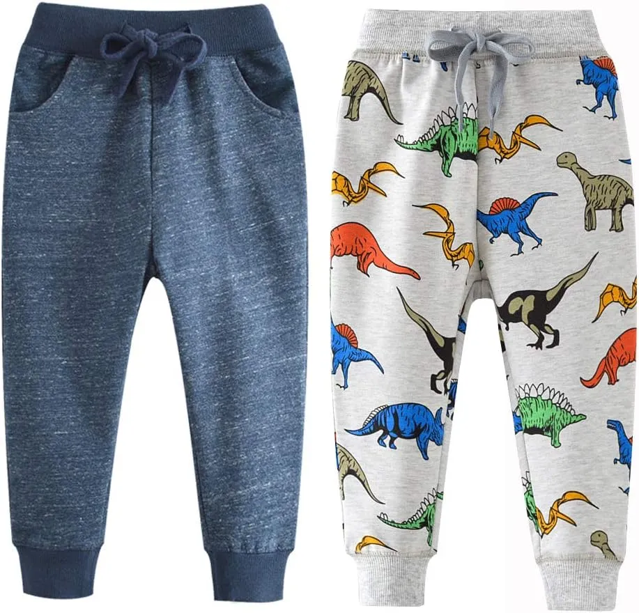 Little Boys Cartoon Pattern Cotton Drawstring Elastic Sweatpants Sport Jogger Pants with Pocket