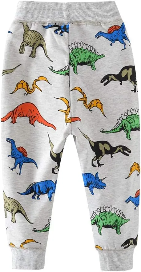 Little Boys Cartoon Pattern Cotton Drawstring Elastic Sweatpants Sport Jogger Pants with Pocket