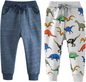 Little Boys Cartoon Pattern Cotton Drawstring Elastic Sweatpants Sport Jogger Pants with Pocket